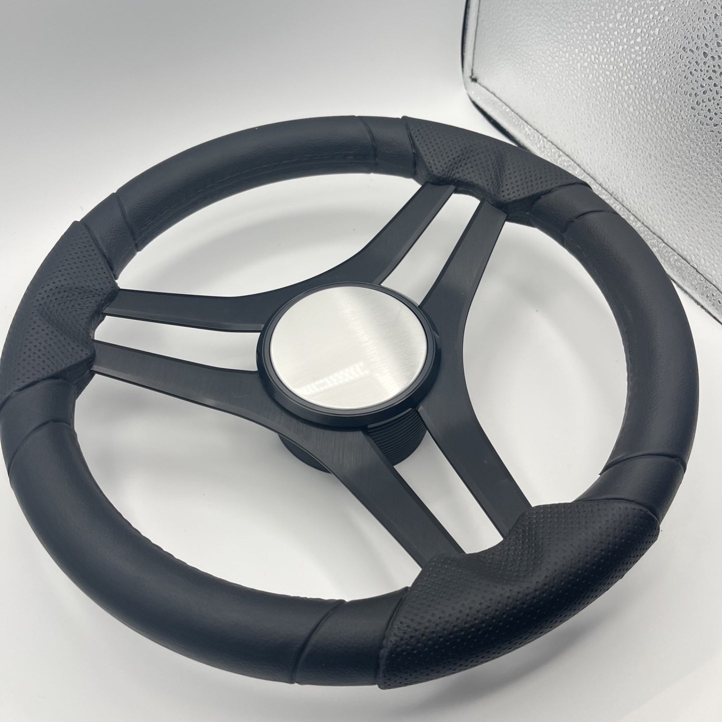 Molinara Marine Steering Wheel Black Brushed Alum Spokes | Plain Brushed