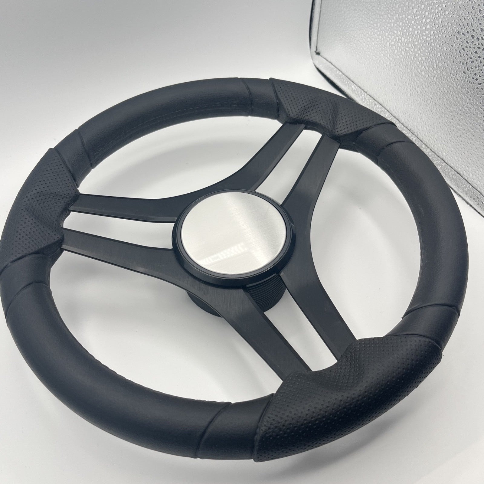 Molinara Marine Steering Wheel Black Brushed Alum Spokes | Plain Brushed