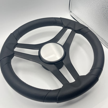 Molinara Marine Steering Wheel Black Brushed Alum Spokes | Plain Brushed