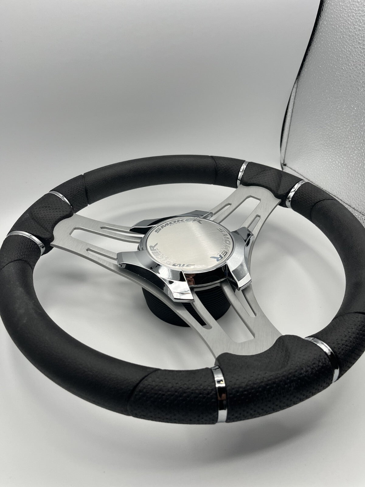 Verona Boat Steering Wheel Gray Brushed Aluminum Spokes | Smoker Logo