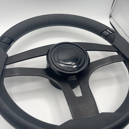 Badia Boat Steering Wheel Brushed Black Aluminum Spokes | LG Black Snap-in