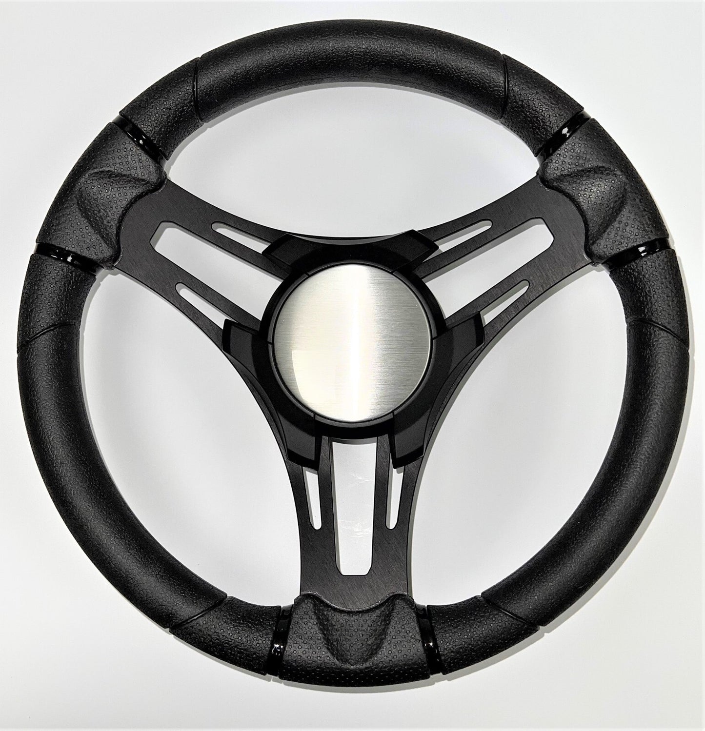 Verona Boat Steering Wheel Black Brushed Aluminum Spokes | Plain