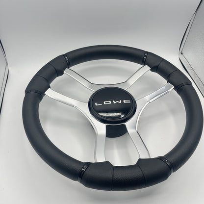 Malera Boat Steering Wheel Chrome Spokes | Lowe Black Dome