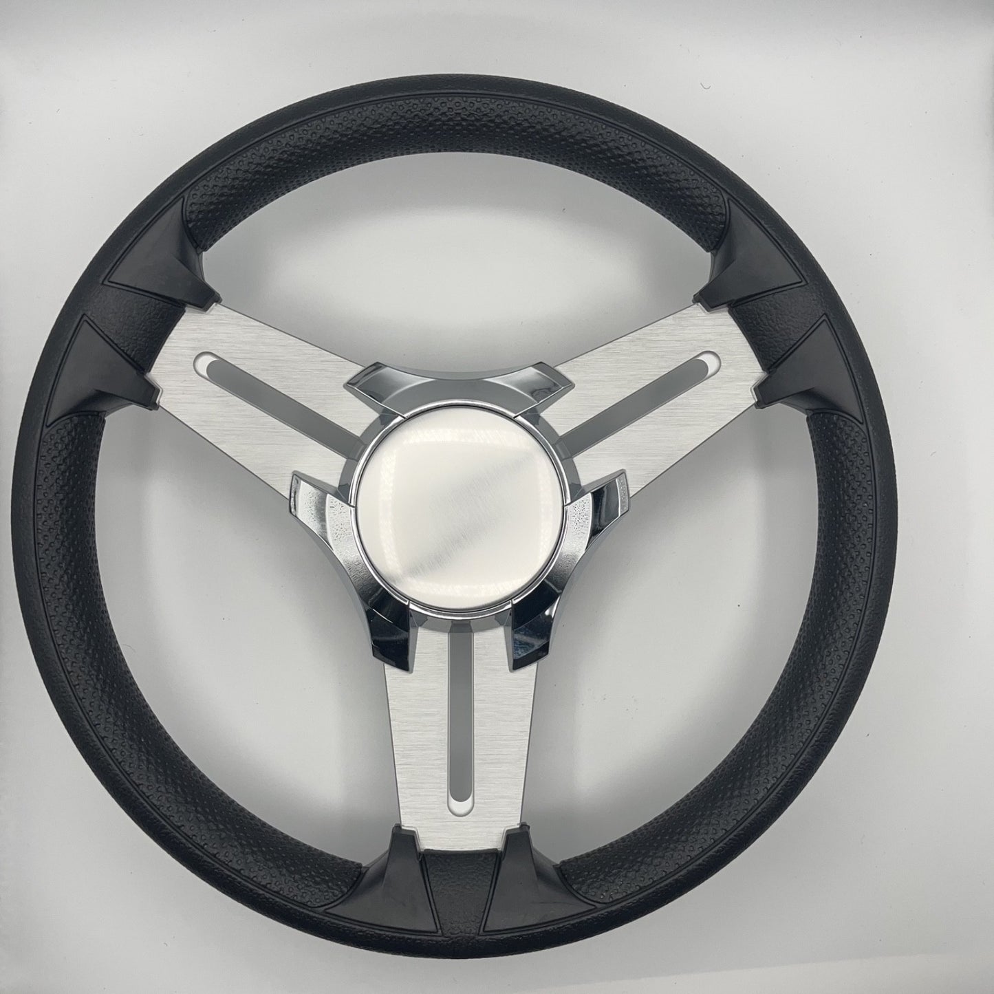 Model 15A Marine Steering Wheel Brushed Alum Spokes | Chrome Blank Cap
