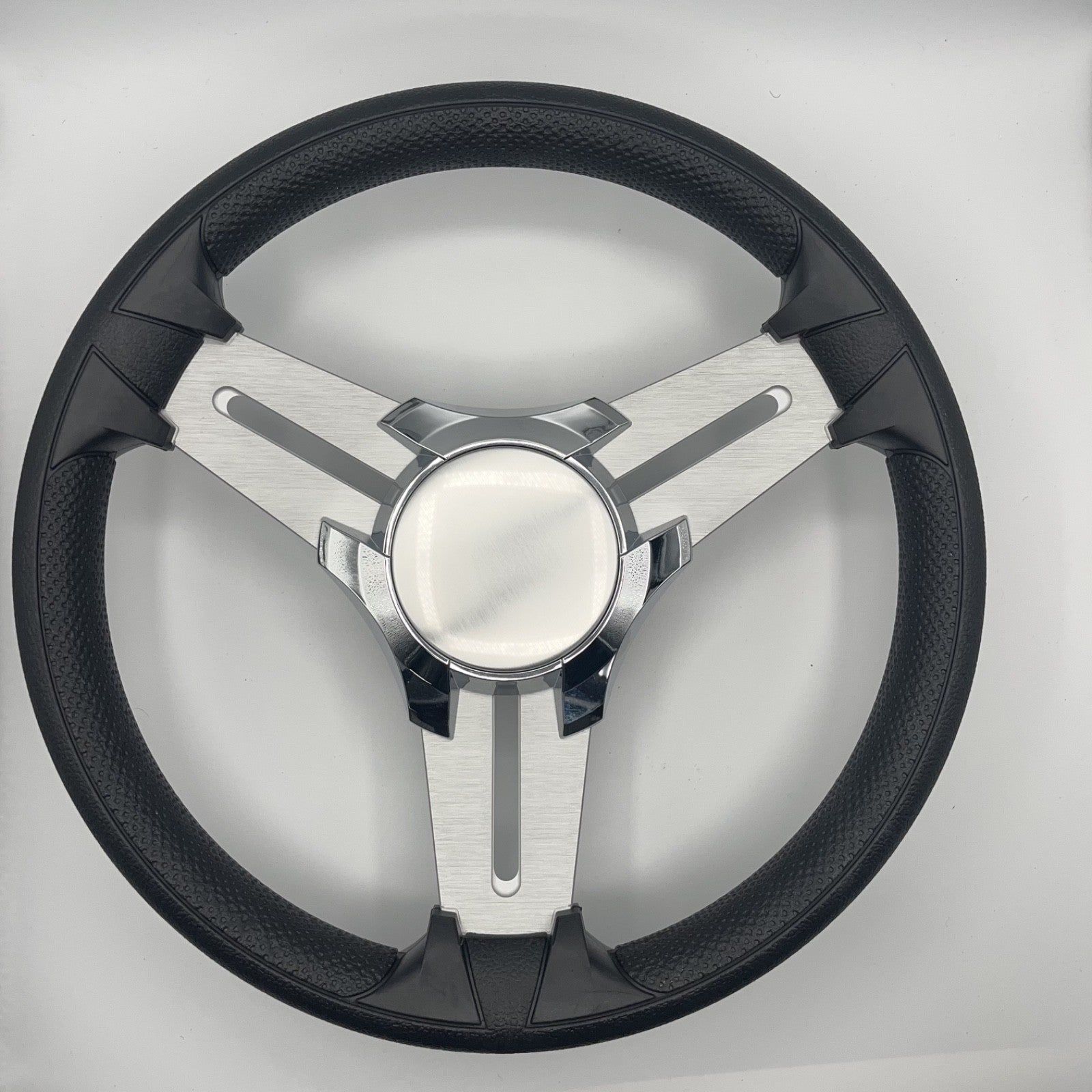 Model 15A Marine Steering Wheel Brushed Alum Spokes | Chrome Blank Cap