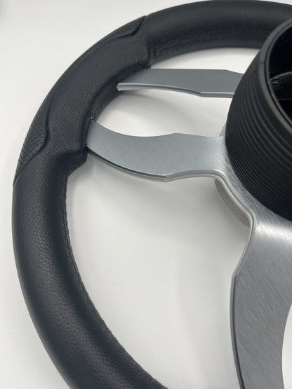 Garda Boat Steering Wheel Brushed Dual Spoke Alum | Manitou Pontoon Boat Logo