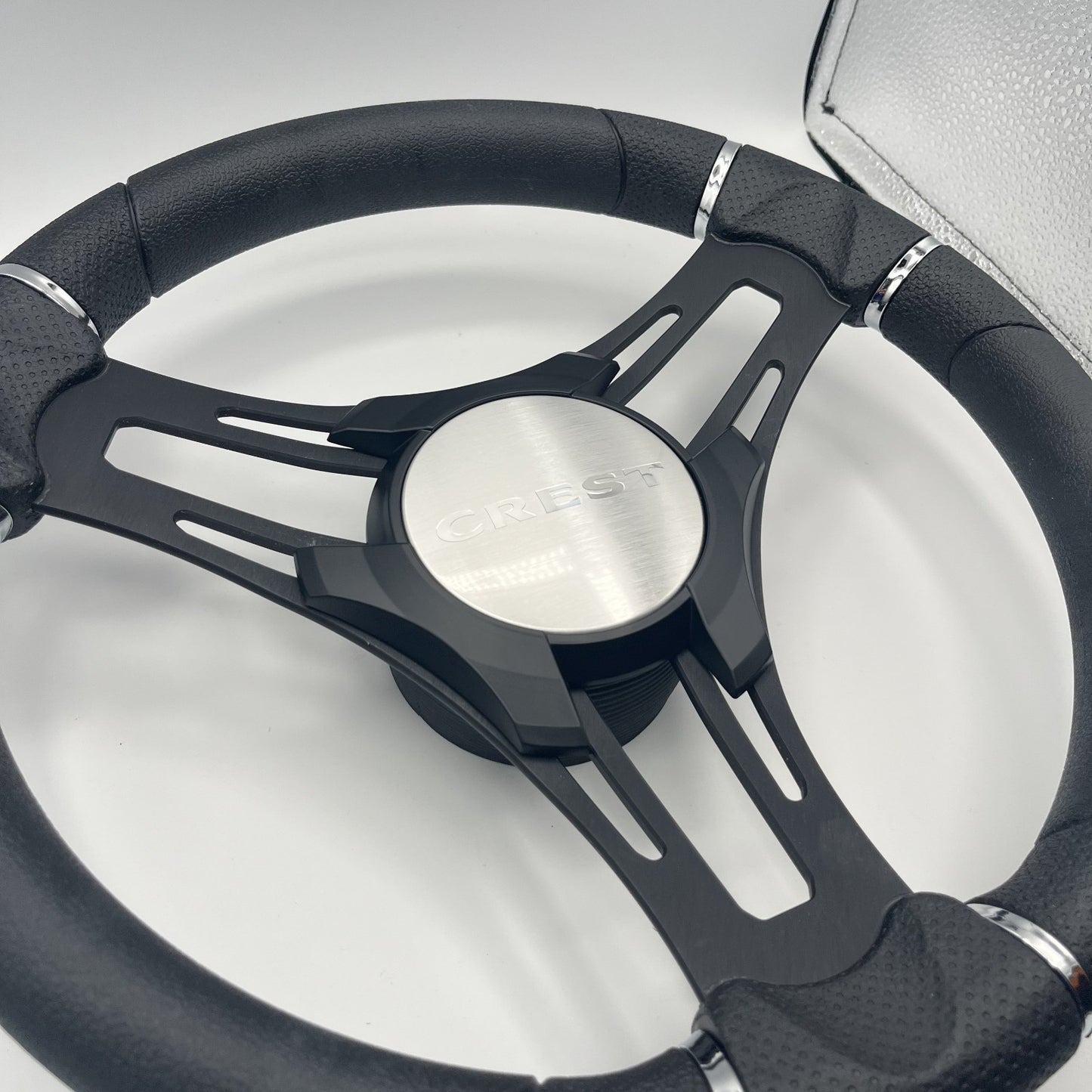 Gussi Italia Boat Steering Wheel Black Brushed Alum Spokes | Crest