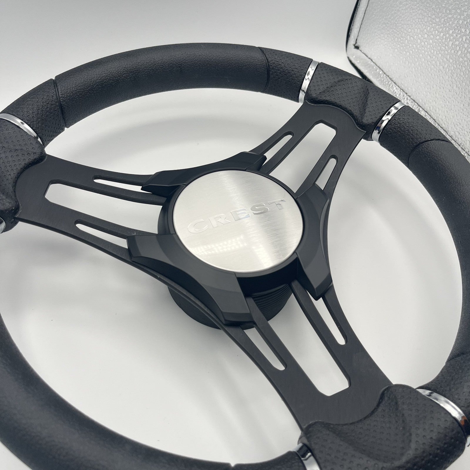 Gussi Italia Boat Steering Wheel Black Brushed Alum Spokes | Crest