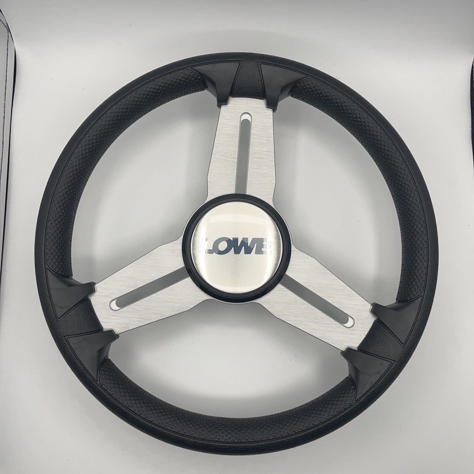 Model 15A Marine Steering Wheel Brushed Alum Spokes | Lowe Boats Cap