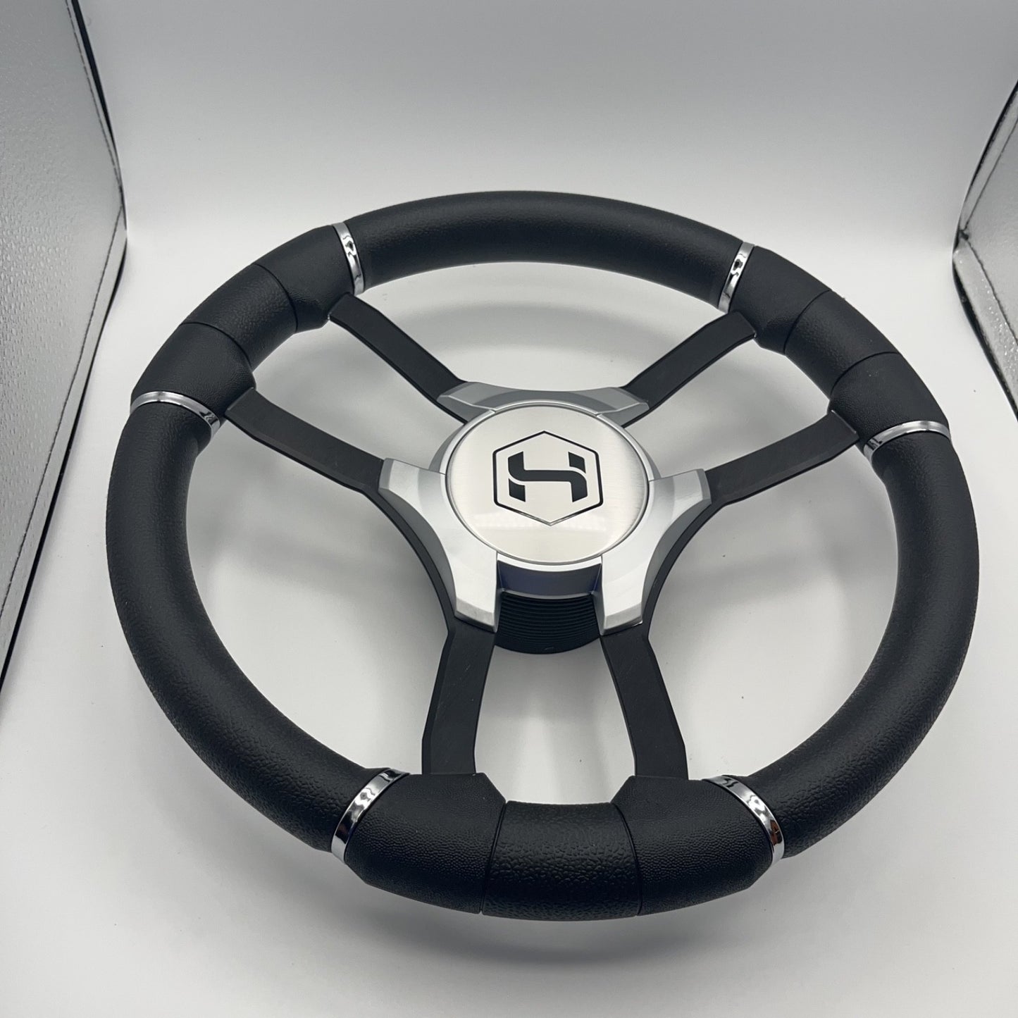 Malera Boat Steering Wheel Black Aluminum Spokes - Gray-style Harris Pontoon