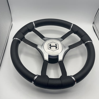 Malera Boat Steering Wheel Black Aluminum Spokes - Gray-style Harris Pontoon
