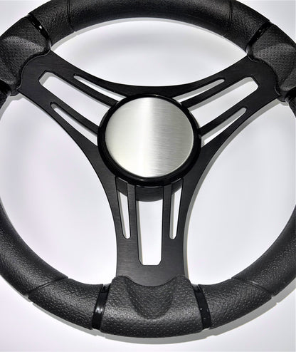 Gussi Italia Boat Steering Wheel Black Brushed Aluminum Spokes
