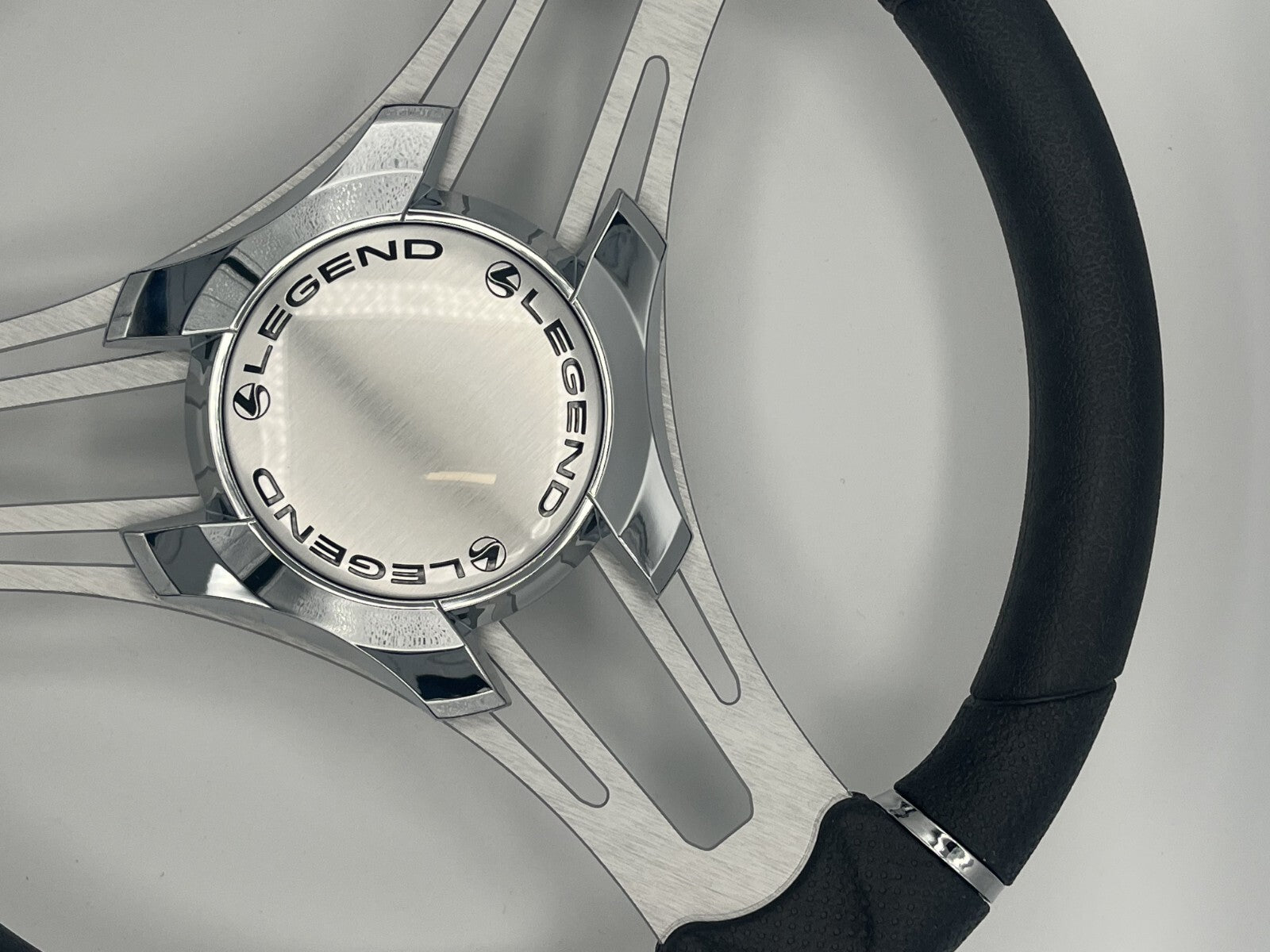 Verona Boat Steering Wheel Gray Brushed Aluminum Spokes | Legend Boats Logo