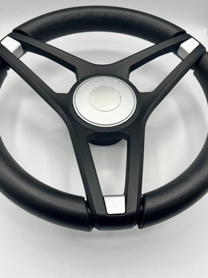 Molino Black w/Silver Accents Boat Steering Wheel | Gussi Italia Center Cap