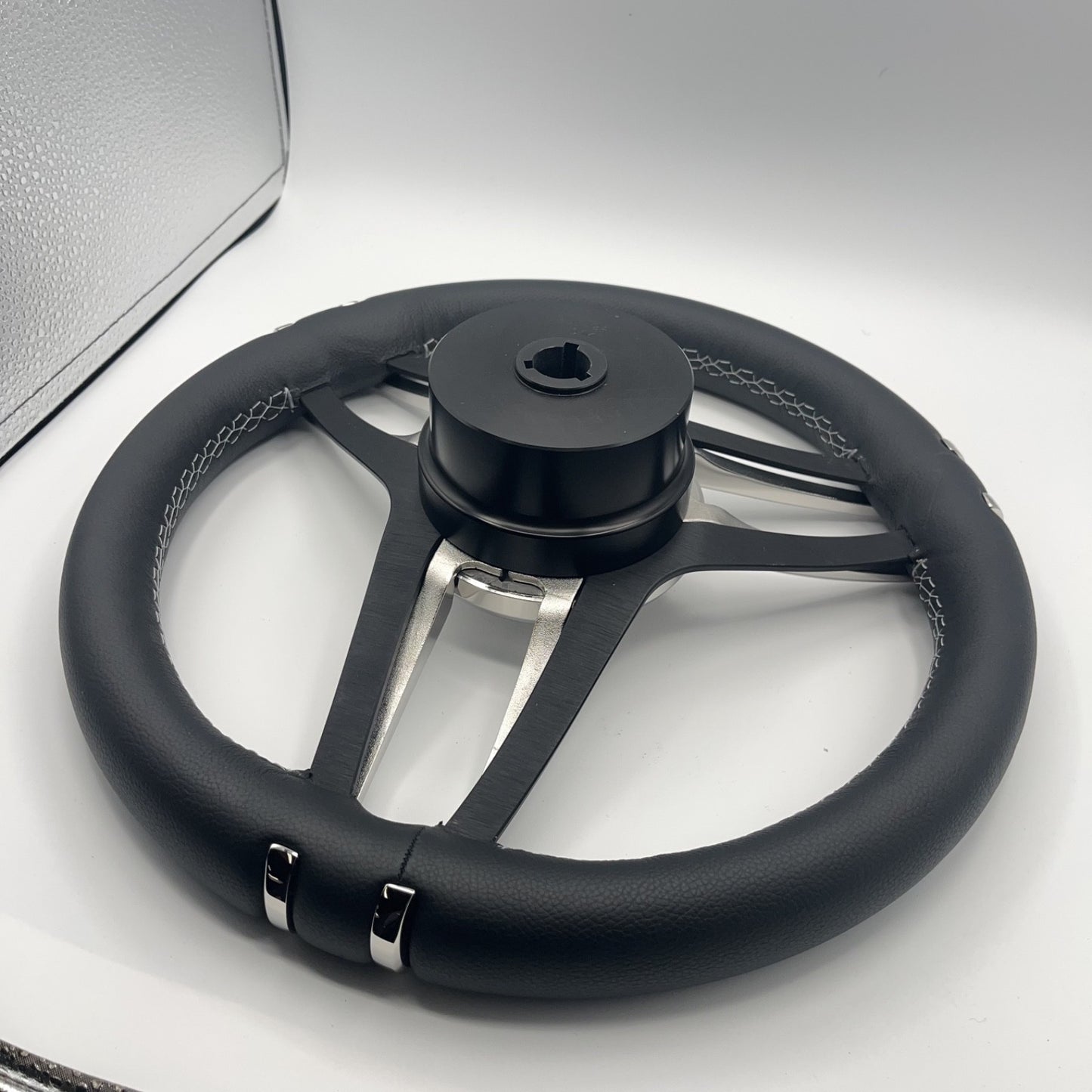 Gussi Italia Boat Steering Wheel Stainless Steel Spoke Leather Rim | APEX Boats