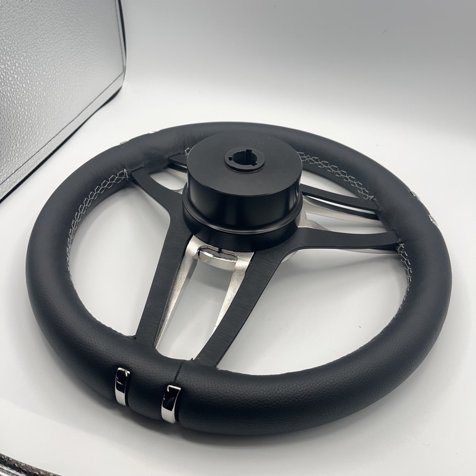 Gussi Italia Boat Steering Wheel Stainless Steel Spoke Leather Rim | APEX Boats