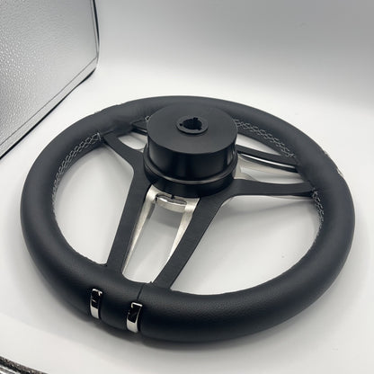 Gussi Italia Boat Steering Wheel Stainless Steel Spoke Leather Rim | APEX Boats