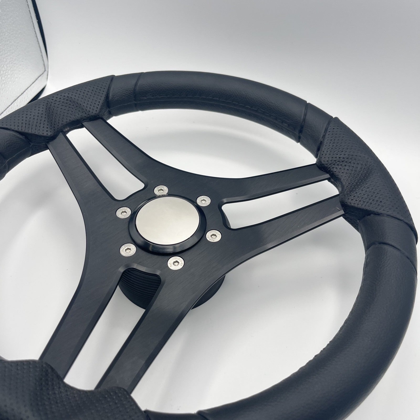 Molinara Marine Steering Wheel Black Brushed Alum Spokes | Blank Style