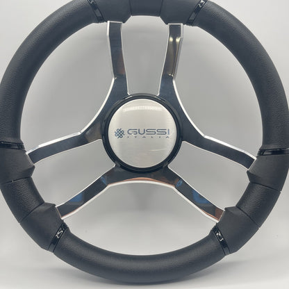 Malera Boat Steering Wheel Chrome Spokes | Gussi Dome Black Rim
