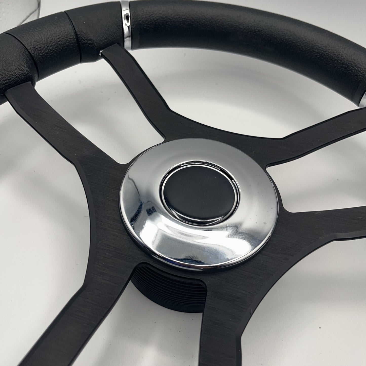 Malera Boat Steering Wheel Black Aluminum Spokes | Chrome-style Dome