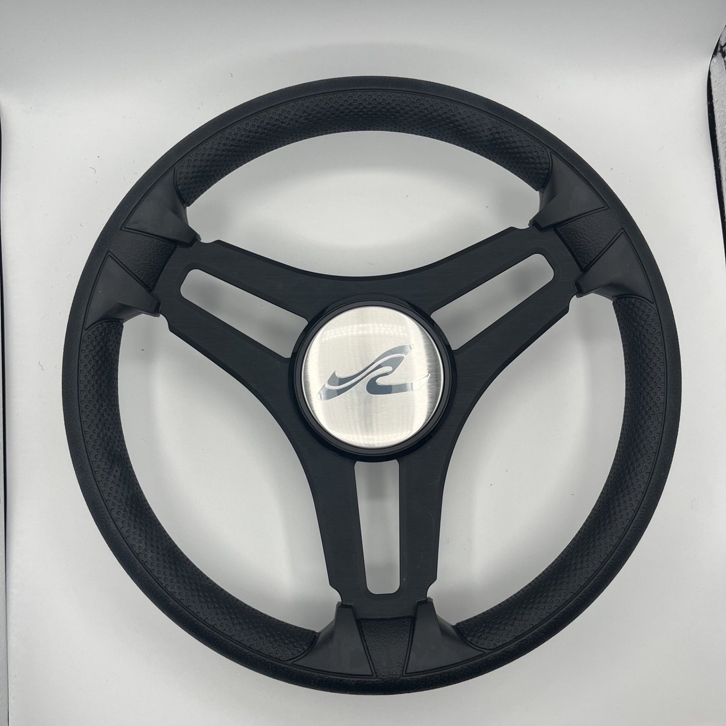Gussi Italia Marine Steering Wheel Black Brush Metal Spokes | Sea Ray