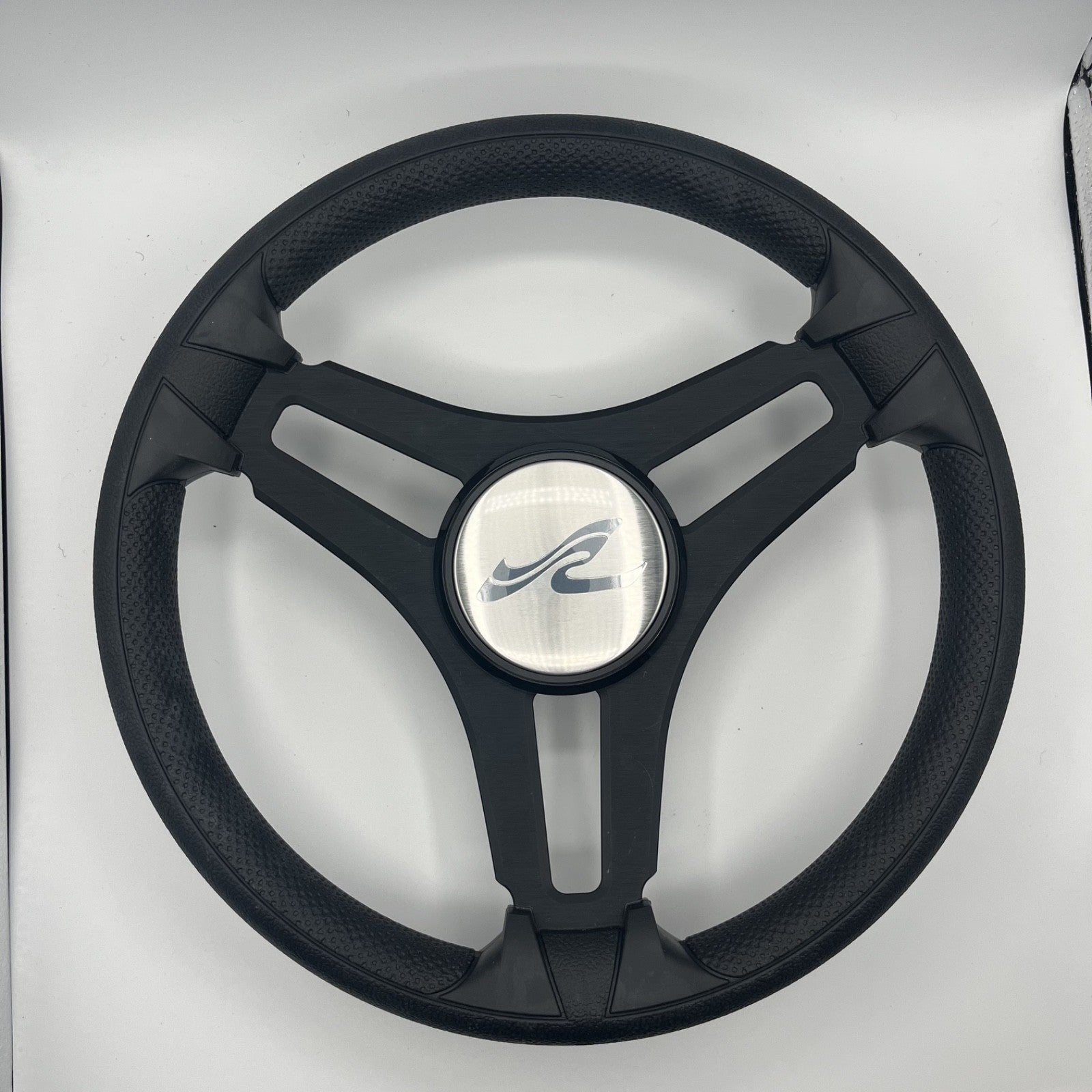 Gussi Italia Marine Steering Wheel Black Brush Metal Spokes | Sea Ray