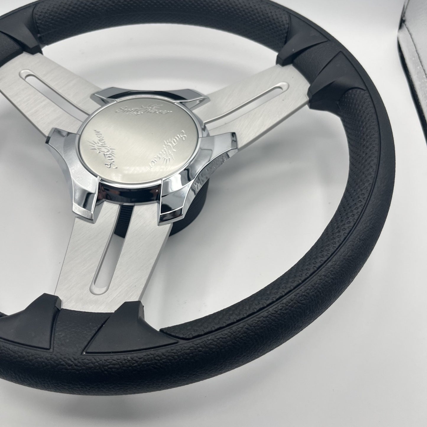 Model 15 Marine Steering Wheel Brush Alum Spokes | Sunchaser Boats Logo