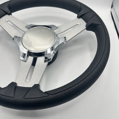 Model 15 Marine Steering Wheel Brush Alum Spokes | Sunchaser Boats Logo
