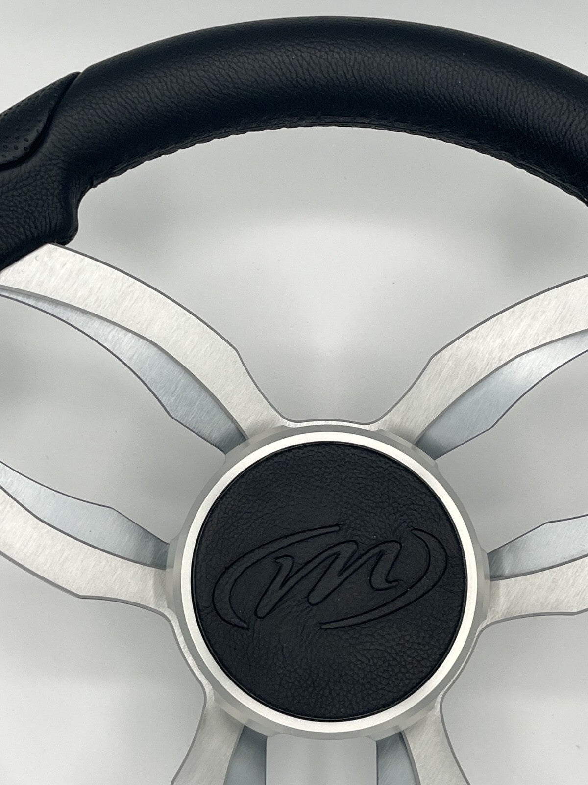 Garda Boat Steering Wheel Brushed Dual Spoke Alum | Manitou Pontoon Boat Logo