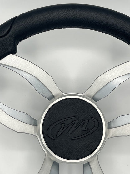 Garda Boat Steering Wheel Brushed Dual Spoke Alum | Manitou Pontoon Boat Logo