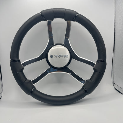 Malera Boat Steering Wheel Chrome Spokes | Gussi Dome Black Rim