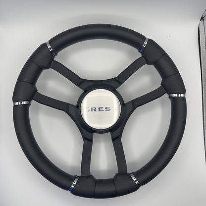 Malera Boat Steering Wheel Black Aluminum Spokes | Black Crest Boats Logo