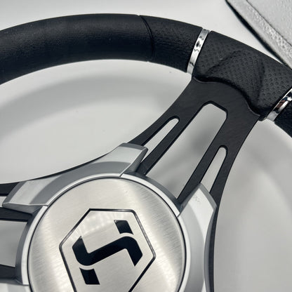 Gussi Italia Boat Steering Wheel Black Brushed Alum Spokes | Harris