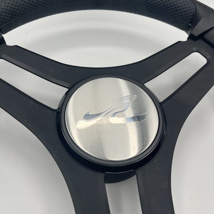 Gussi Italia Marine Steering Wheel Black Brush Metal Spokes | Sea Ray