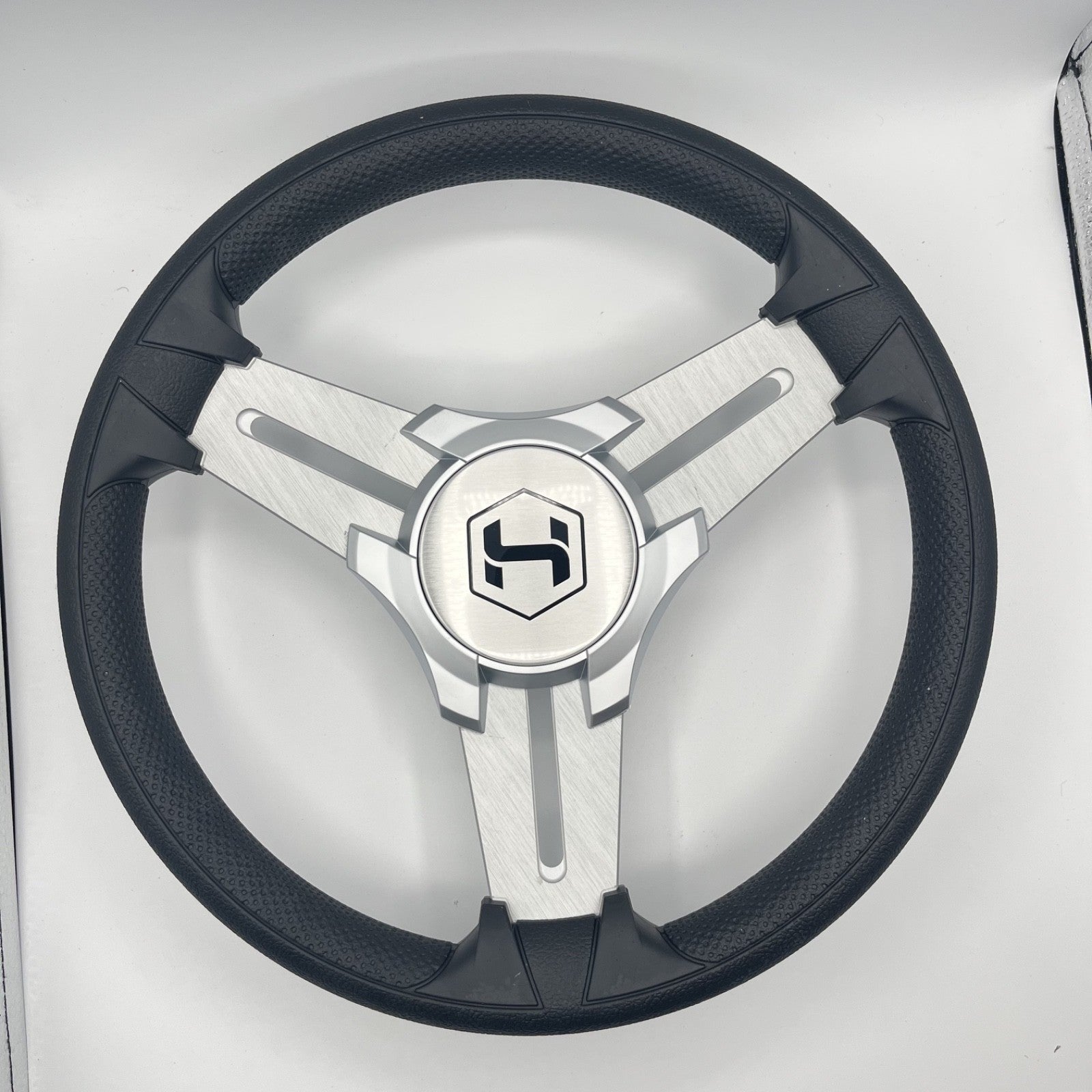 Model 15 Marine Steering Wheel Brush Alum Spokes | Silver Harris Pontoon