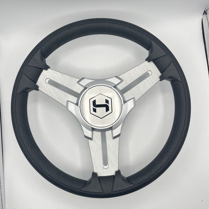 Model 15 Marine Steering Wheel Brush Alum Spokes | Silver Harris Pontoon