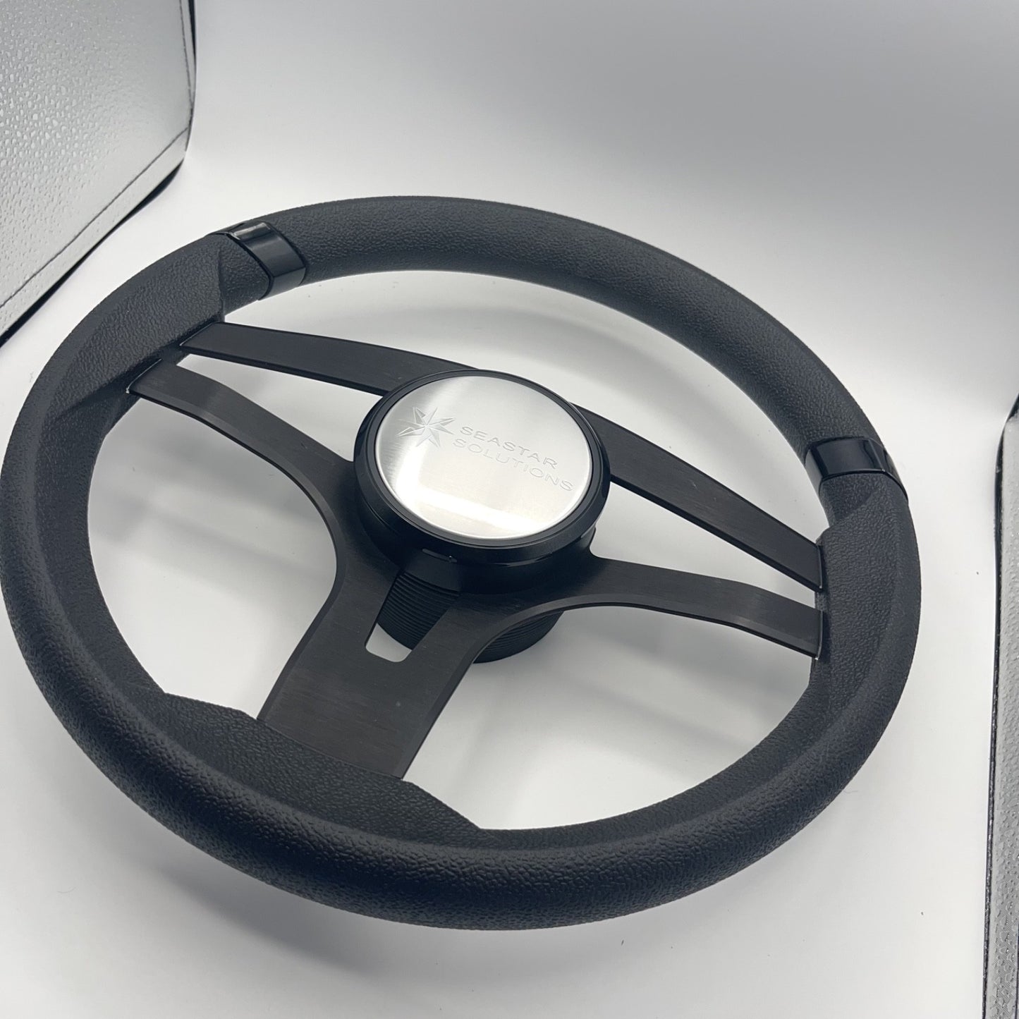 Badia Boat Steering Wheel Brushed Black Aluminum Spokes | Seastar Solutions