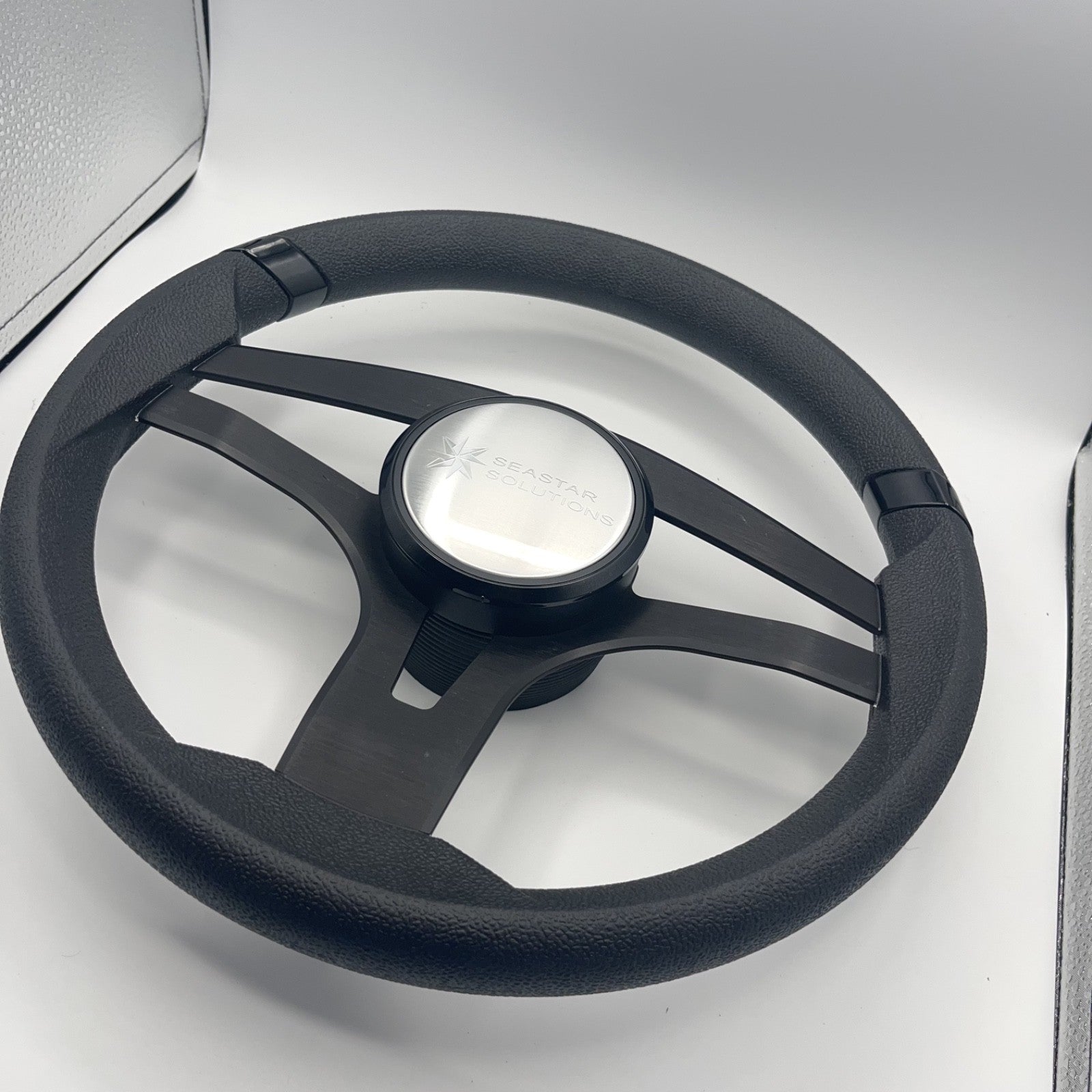 Badia Boat Steering Wheel Brushed Black Aluminum Spokes | Seastar Solutions