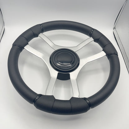 Malera Boat Steering Wheel Brushed Aluminum Spokes | LG Black Snap-in
