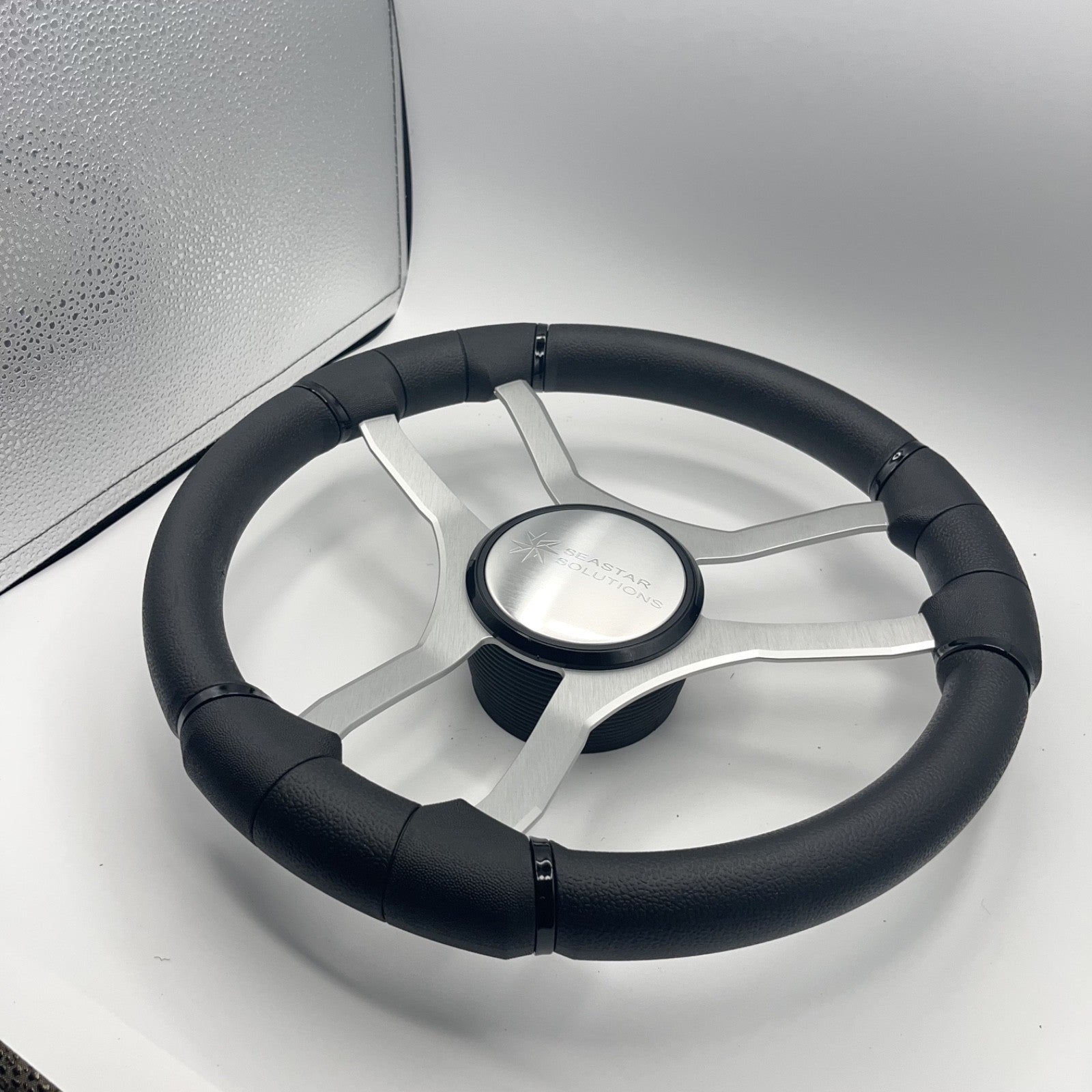 Malera Boat Steering Wheel Brushed Aluminum Spokes | Seastar Solutions