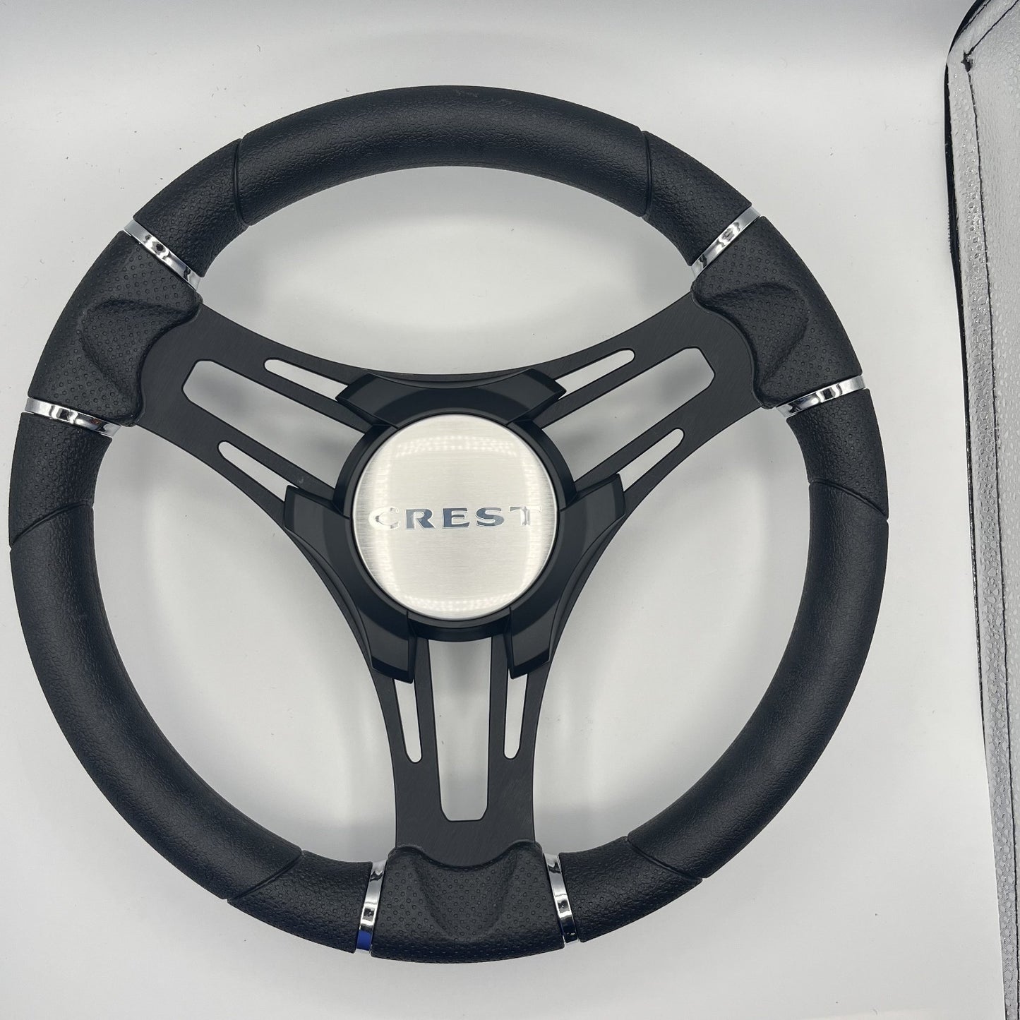 Gussi Italia Boat Steering Wheel Black Brushed Alum Spokes | Crest