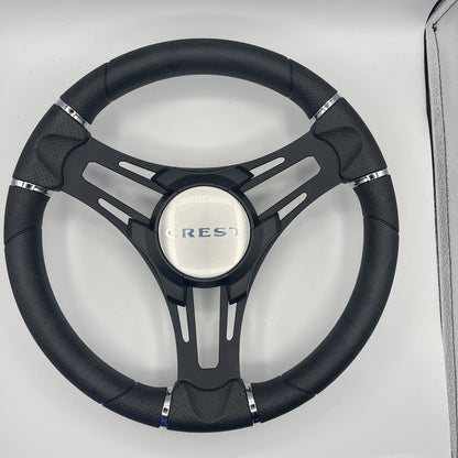 Gussi Italia Boat Steering Wheel Black Brushed Alum Spokes | Crest
