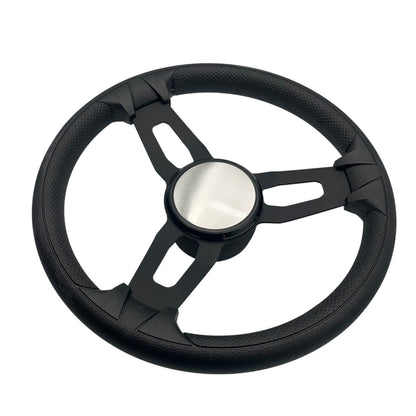 Model 15 Marine Steering Wheel Black Brushed Aluminum Spokes | Blank Dome