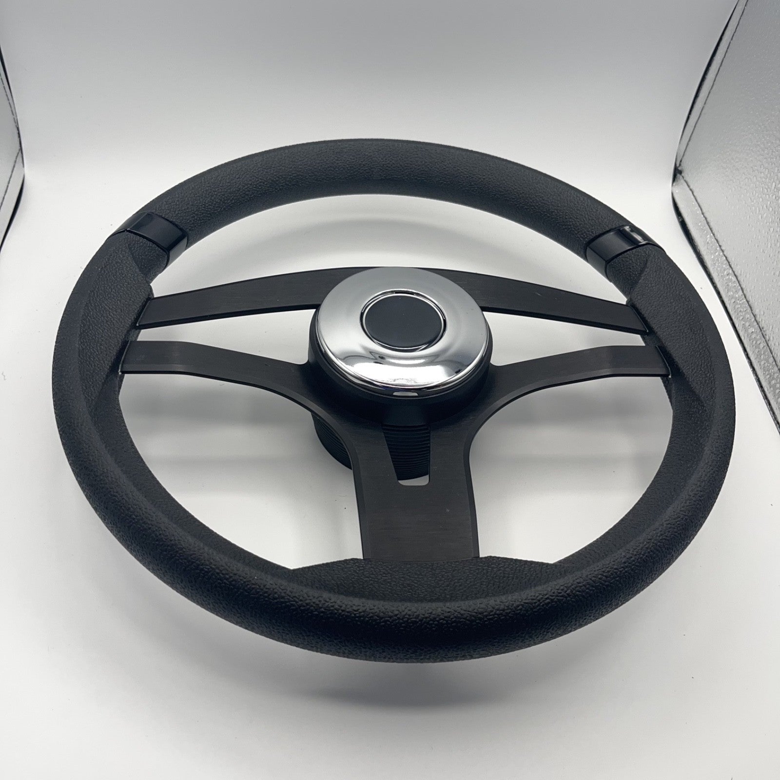 Badia Boat Steering Wheel Brushed Black Aluminum Spokes | Chrome-style Dome