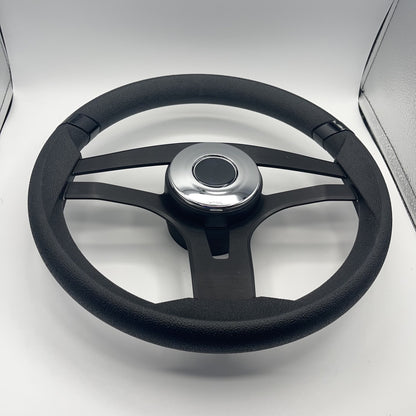 Badia Boat Steering Wheel Brushed Black Aluminum Spokes | Chrome-style Dome
