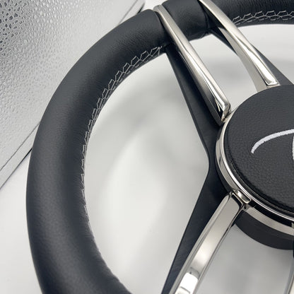 Gussi Italia Boat Steering Wheel Stainless Steel Spoke Leather Rim | APEX Boats