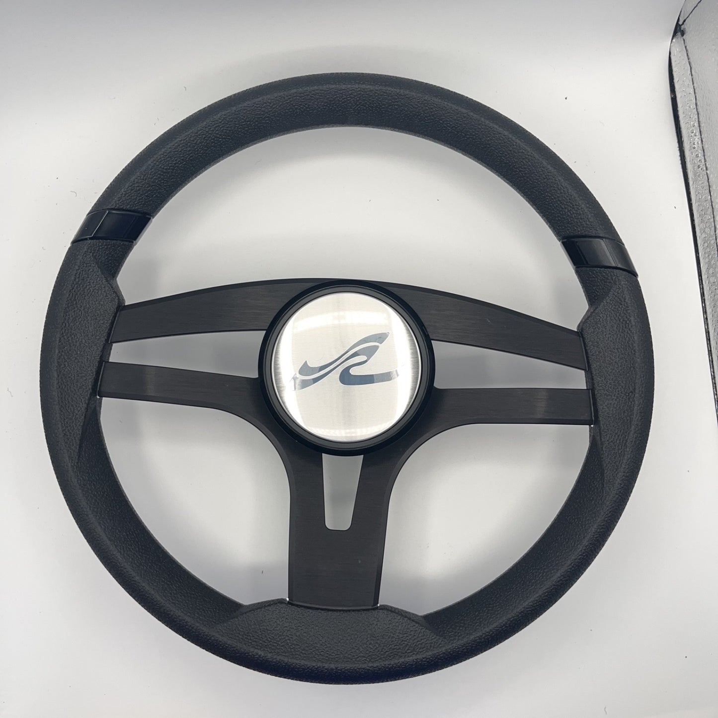 Badia Boat Steering Wheel Brushed Black Aluminum Spokes | SeaRay Boats