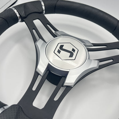 Gussi Italia Boat Steering Wheel Black Brushed Alum Spokes | Harris