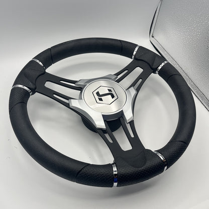 Gussi Italia Boat Steering Wheel Black Brushed Alum Spokes | Harris