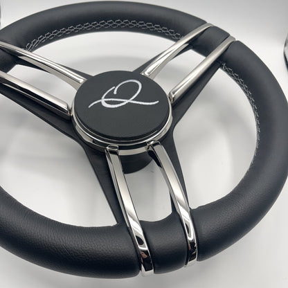 Gussi Italia Boat Steering Wheel Stainless Steel Spoke Leather Rim | APEX Boats